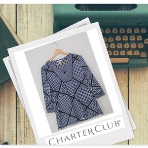 CHARTER CLUB V-Neck 3/4 Diamond Print TOP EUC!
